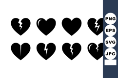 Black broken and whole heart icons set vector illustration f Product Image 1