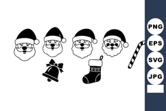 Santa Claus Faces with Christmas Stocking Bell Candy Cane Ho Product Image 1