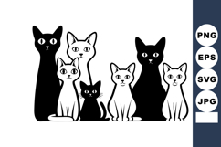 Black and white cats sitting together in simple vector illus Product Image 1