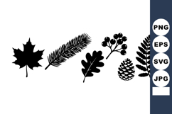 Silhouettes of Various Tree Leaves and Pine Cone Vector Illu Product Image 1