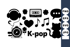 K-pop music icons headphones cassette tape cat heart musical Product Image 1