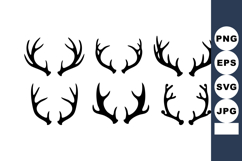 Deer antlers silhouette set black vector illustration collec Product Image 1