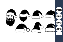 Santa Claus Black Beard and Various Santa Hats Silhouettes V Product Image 1