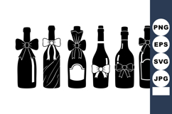 Wine bottles with bow ribbons vector illustration in black s Product Image 1