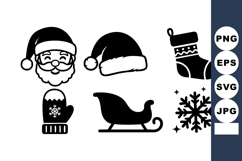 Christmas icons set with Santa Claus hat, mitten, sleigh, so Product Image 1