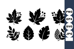 Set of black silhouette autumn leaves and berries vector ill Product Image 1