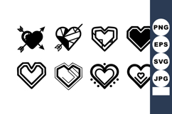 Heart icons set with arrows and decorative elements black ve Product Image 1