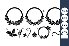 Black floral decorative wreaths and holly berry vector colle Product Image 1