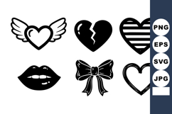 Love and Heart Icons Including Winged Heart Broken Heart and Product Image 1