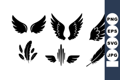 Black Angel Wings and Feather Vector Set with Various Wing D Product Image 1