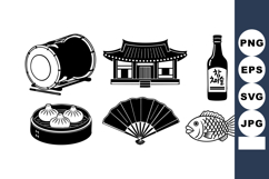 Traditional Korean Cultural Icons Drum Fan Fish Dumplings Bo Product Image 1