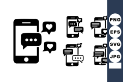 Mobile phone chat message icons with love hearts vector illu Product Image 1