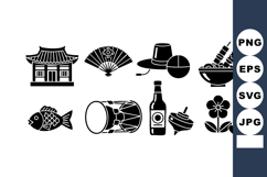 Traditional Korean culture icons with house fan drum food an Product Image 1