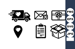 Delivery service icons with heart symbols for love and care Product Image 1