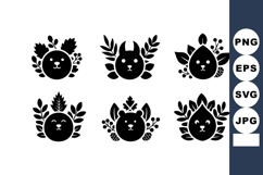 Cute black silhouette animal faces with floral decorations v Product Image 1