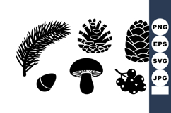 Silhouette pine cone branch mushroom acorn and berries natur Product Image 1