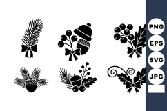 Christmas pine cones and holly berry decorations vector set Product Image 1
