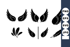 Black silhouette bird wings vector set with various feather Product Image 1