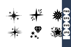 Shiny sparkle star and diamond icons vector set for decorati Product Image 1