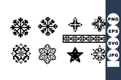 Black and white pixel art snowflakes and star vector icons f Product Image 1