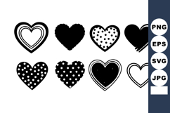 Set of eight black and white heart shapes with polka dot pat Product Image 1