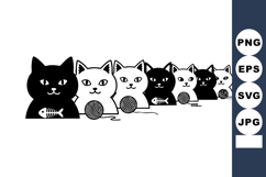 Black and white cats playing with yarn balls vector illustra Product Image 1