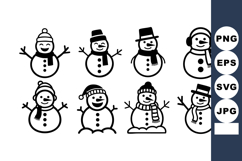 Snowman characters with winter hats and scarves in black and Product Image 1