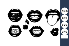 Vector set of lips with fruit and tongue illustrations in bl Product Image 1
