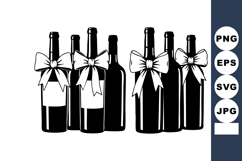 Wine bottles with bows black and white vector illustration f Product Image 1