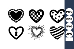 Black and white decorative hearts set with patterns and keyh Product Image 1