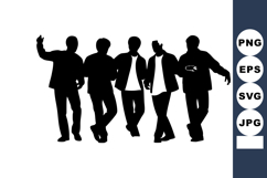 Group of five friends dancing silhouette vector illustration Product Image 1
