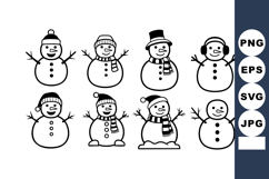 Group of eight cute snowmen winter holiday characters vector Product Image 1