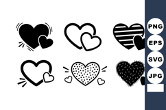 Set of six black and white love heart icons with different p Product Image 1
