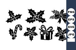 Christmas holly leaves and berries with ribbon bow bell and Product Image 1