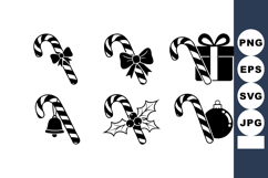 Candy cane holiday icons with bows bells holly gift and orna Product Image 1