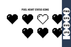 Pixel heart status icons set in black pixel art style for di Product Image 1