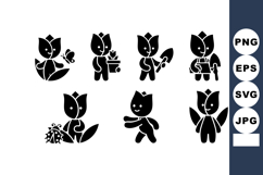 Cute flower character vector set with gardening tools and po Product Image 1