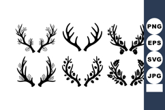 Set of black silhouette deer antlers with seasonal and botan Product Image 1