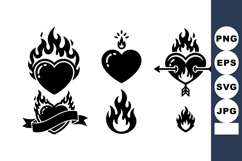 Heart and flame icons vector set with arrow and ribbon desig Product Image 1