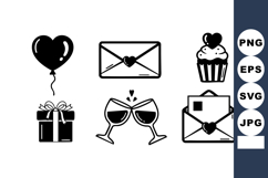 Love and Valentine themed icons with balloon cupcake gift en Product Image 1