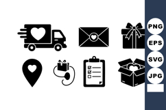 Love delivery truck mail gift icons set with heart symbols v Product Image 1