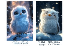 Cute Owl in Winter Snow Christmas card, Bird on snowy branch Product Image 1