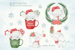 Watercolor White Elephant Christmas Clipart, Xmas Animal PNG Product Image 2