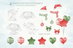 Watercolor White Elephant Christmas Clipart, Xmas Animal PNG Product Image 3