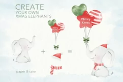Watercolor White Elephant Christmas Clipart, Xmas Animal PNG Product Image 5