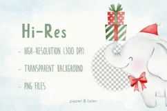 Watercolor White Elephant Christmas Clipart, Xmas Animal PNG Product Image 6