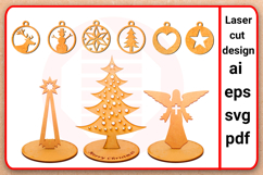 Laser cut Christmas ornaments Angel Tree Star Glowforge SVG Product Image 1