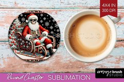Christmas Skeleton Round Coaster - Santa Coaster Sublimation Product Image 1