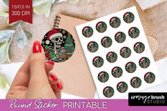 Christmas Skeleton Round Sticker - Santa Printable Stickers Product Image 1