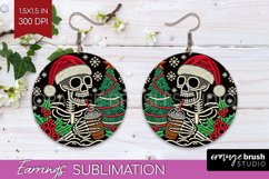 Christmas Skeleton Round Earrings, Santa Earring Sublimation Product Image 1